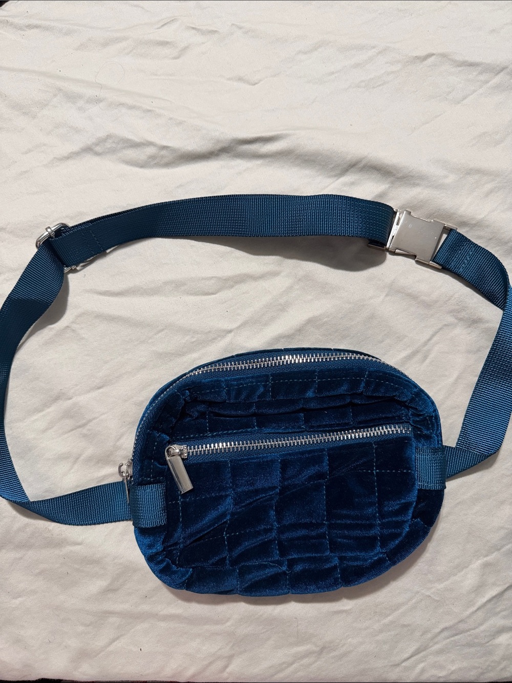 wild fable Quilted Velvet Navy Blue Belt Bag